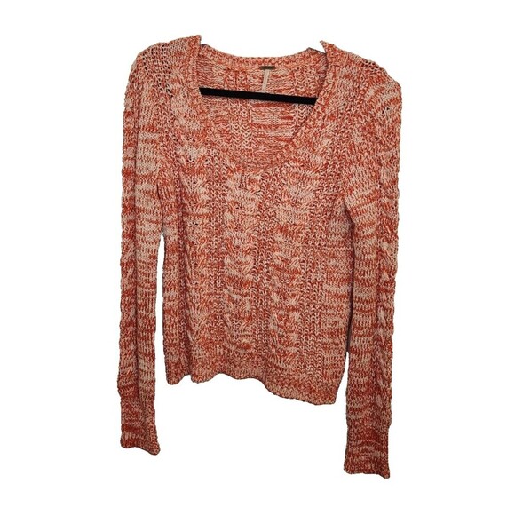 Free People Womens Sweater Cable‎ Knit Pullover Large Orange/White Marbled - Picture 1 of 10